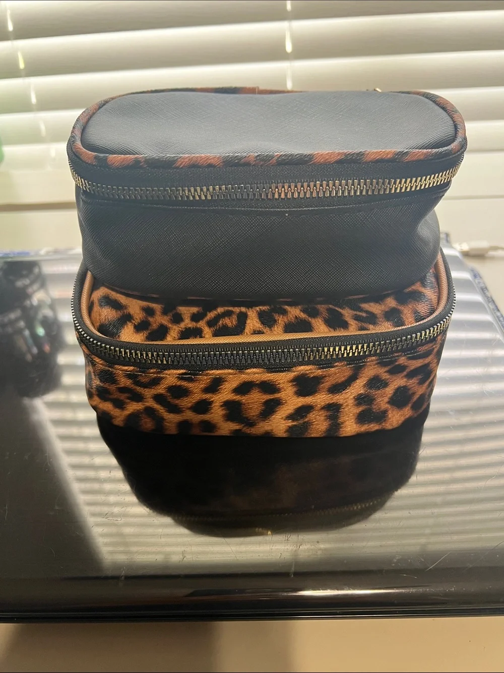 Source Unknown Leopard Print and Black Cosmetic Bags